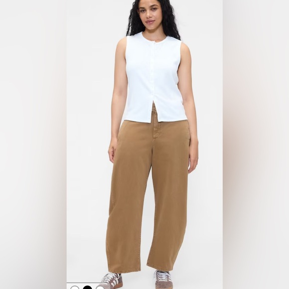 NWOT- GAP Brown Mid Rise Twill Barrel Trousers, Never worn - Picture 2 of 13